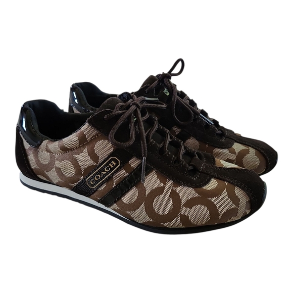 Coach Shoes - Coach Signature C Jacquard Brown Logo Sneakers Women’s Lace-Up Shoes Kathleen 6